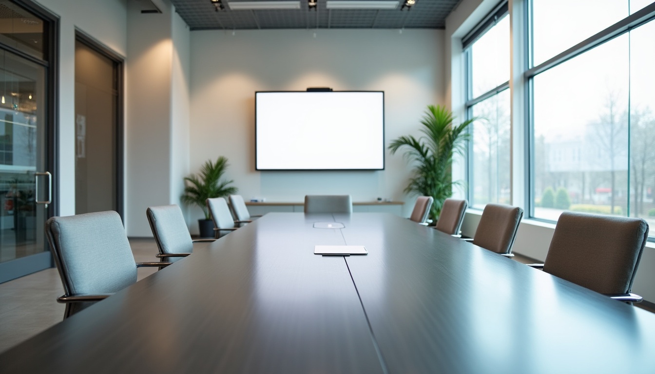 Professional consulting office with conference table and modern furnishings for business coaching service