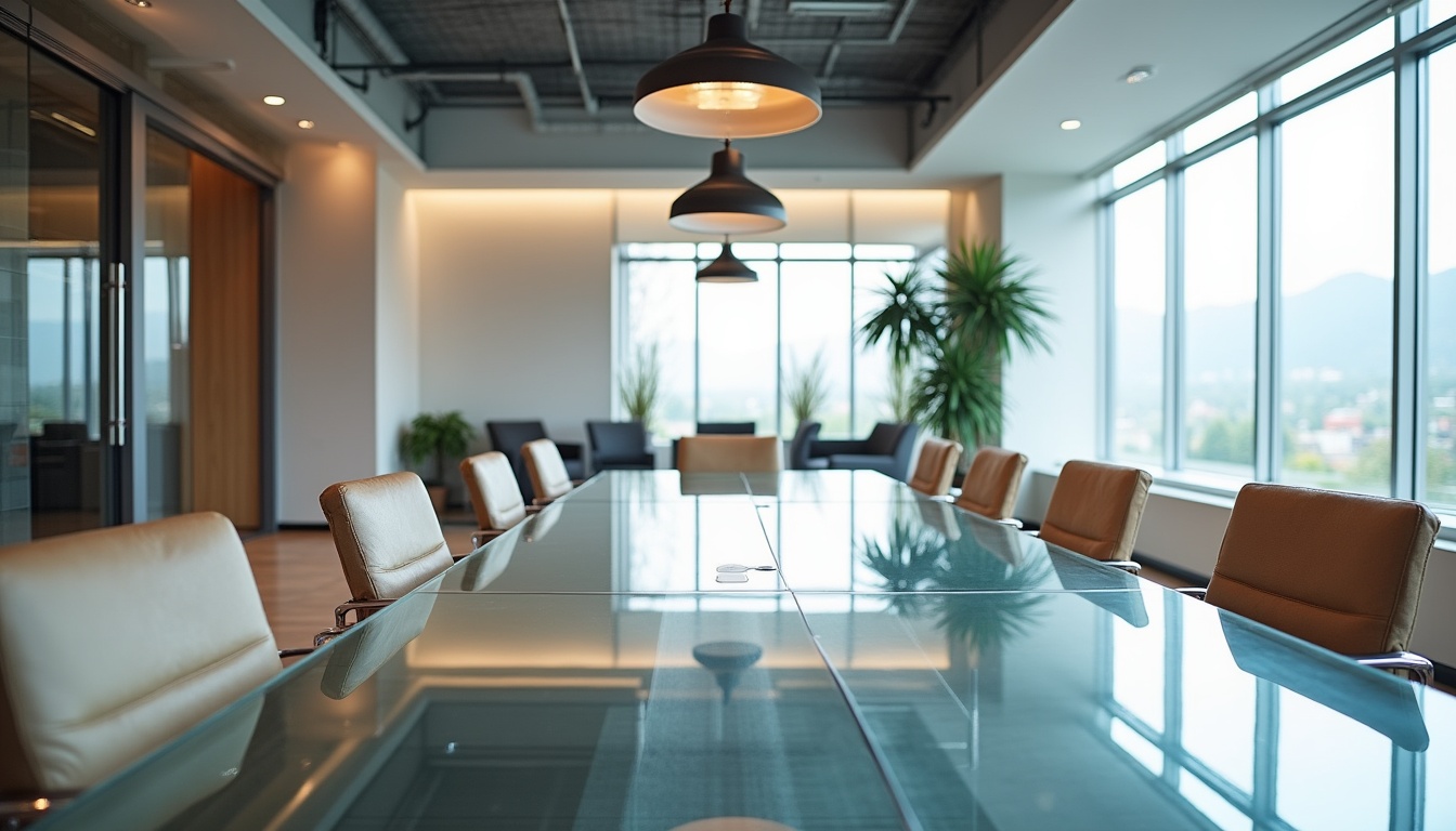 Contemporary office space with glass conference table and large windows, representing consulting growth and scaling services