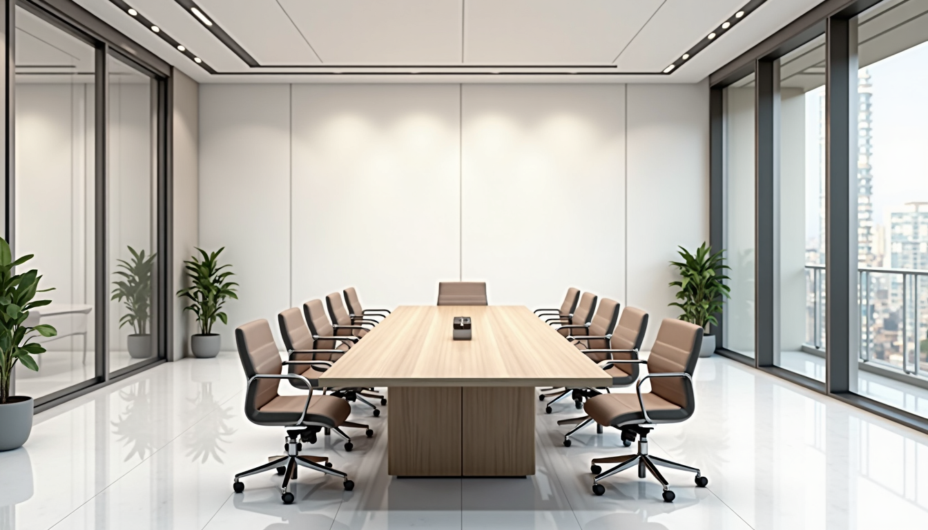 modern consulting office interior with conference table and executive chairs for plumbing business consulting service